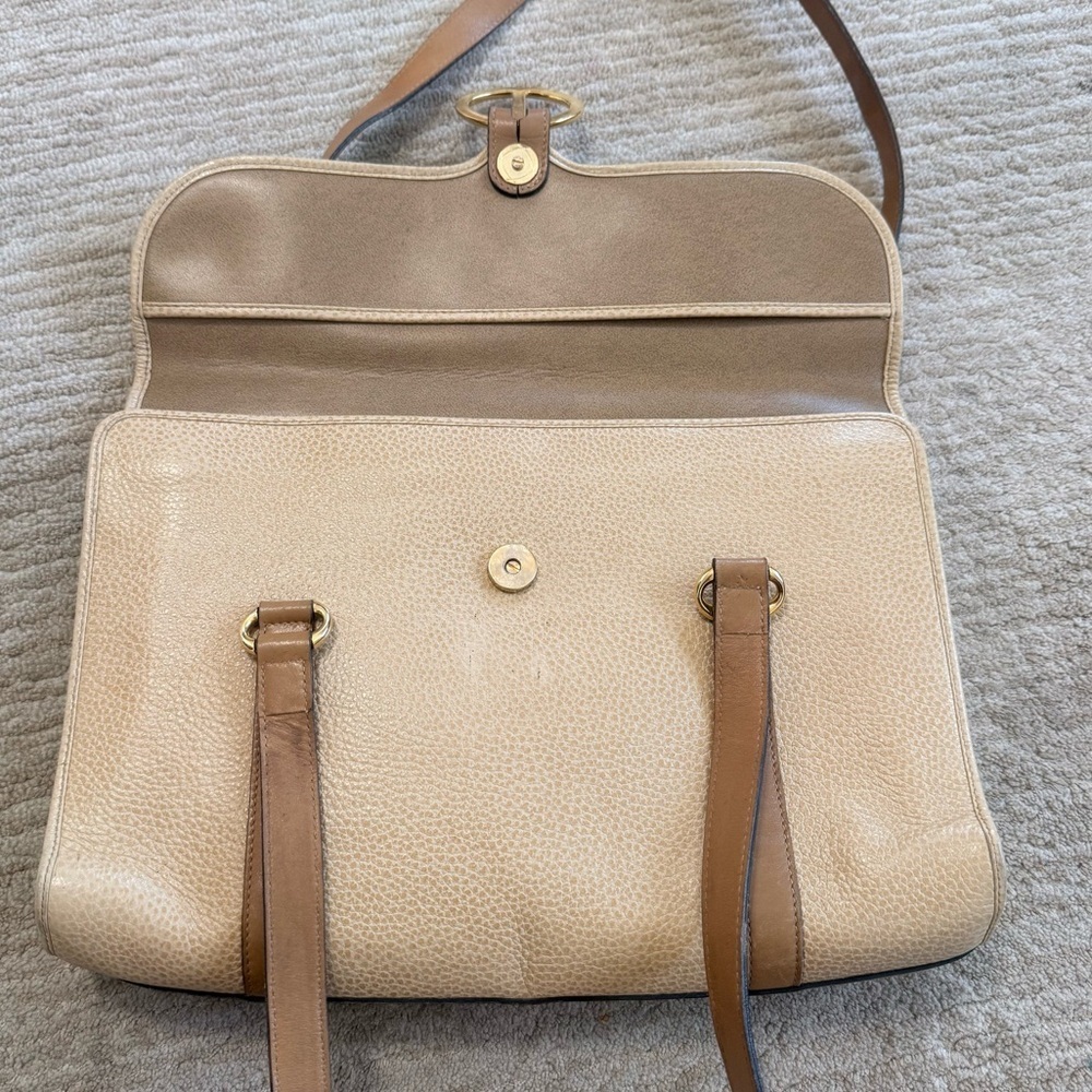 Christian Dior Vintage Tan Leather Double Handle Shoulder Bag with Gold CD Logo - Picture 13 of 16